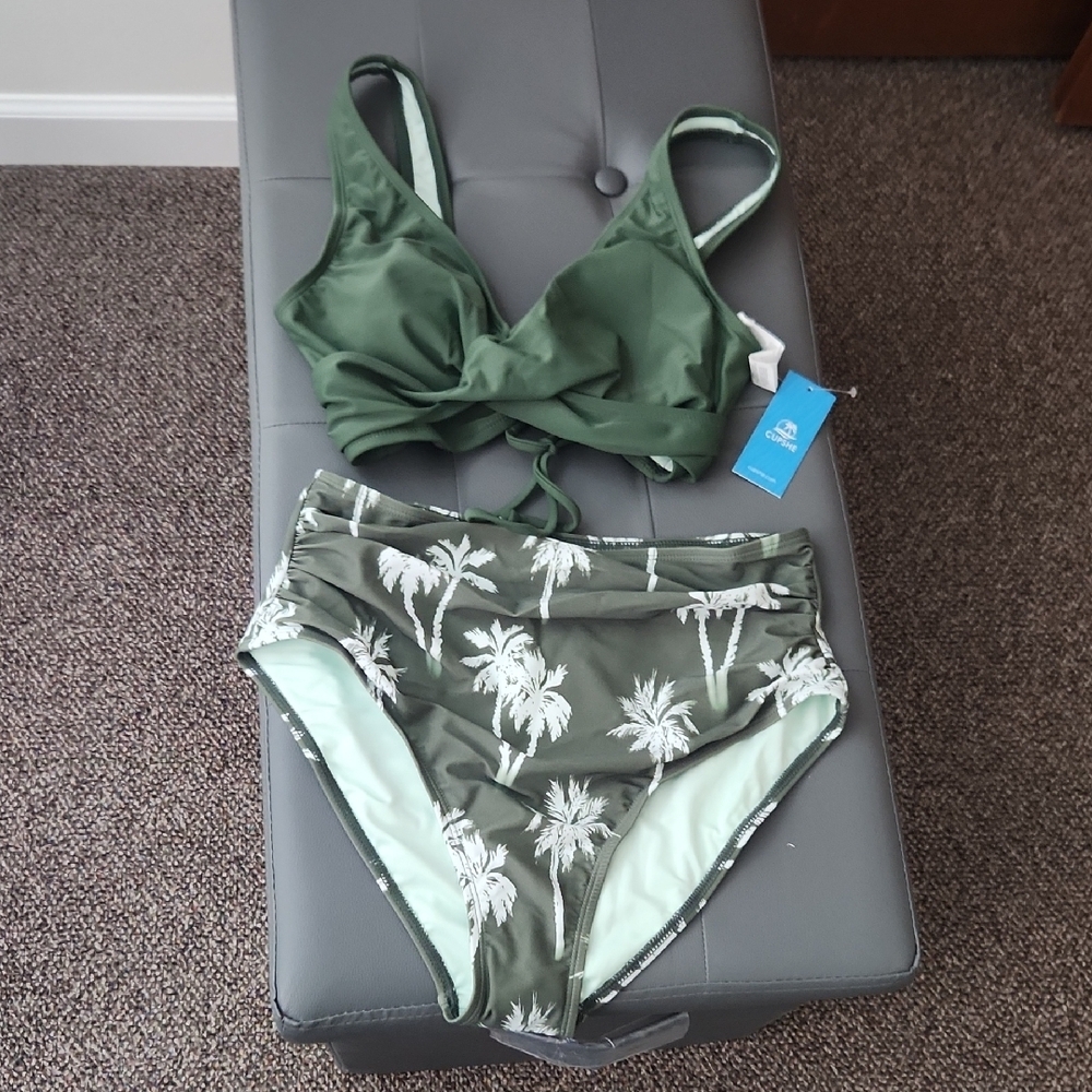 Cupshe Green Palm Print Bikini